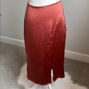 Beautiful Rust Satin Midi Skirt with Slit